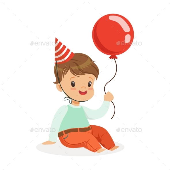 Baby Boy Wearing a Red Party Hat - Seasons/Holidays Conceptual