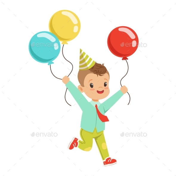 Happy Sweet Little Boy Wearing a Party Hat Running - Seasons/Holidays Conceptual