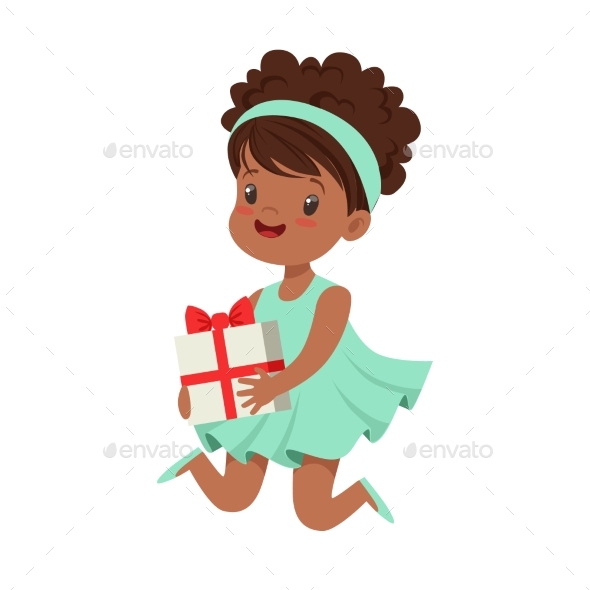 Happy Little Girl Wearing Magic Mint Dress - People Characters
