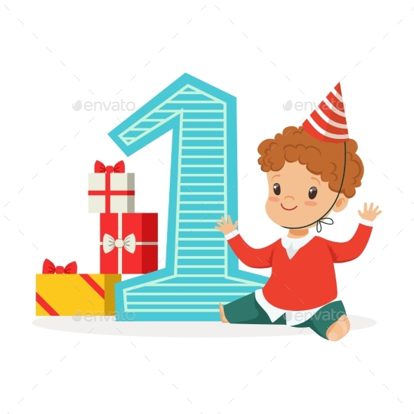 Happy Baby Boy Celebrating His First Birthday - People Characters