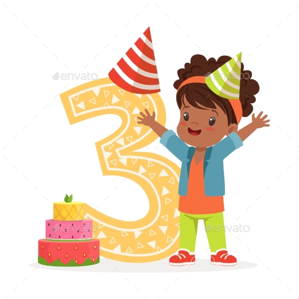 Three Year Old Girl Celebrating - People Characters