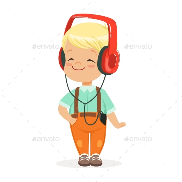 Smiling Little Boy Listening To Music - People Characters