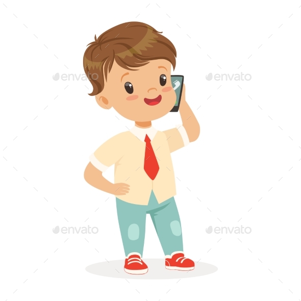 Smiling Little Boy Standing and Talking - People Characters