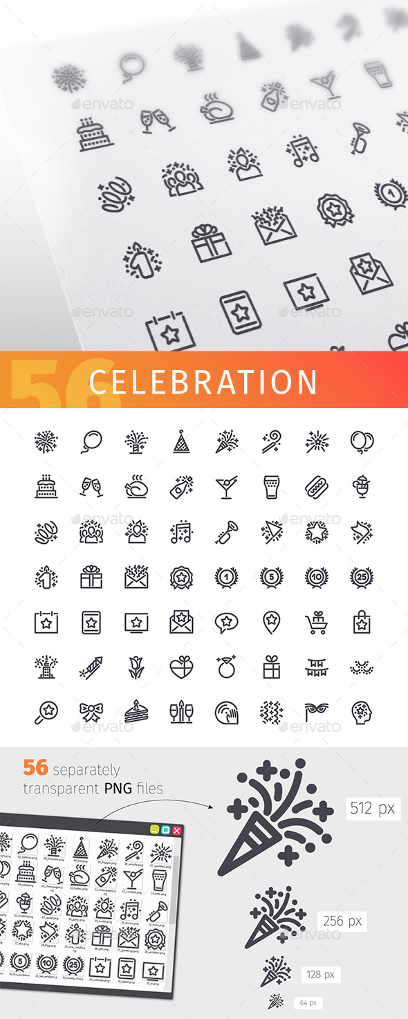 Celebration Line Icons Set - Objects Icons