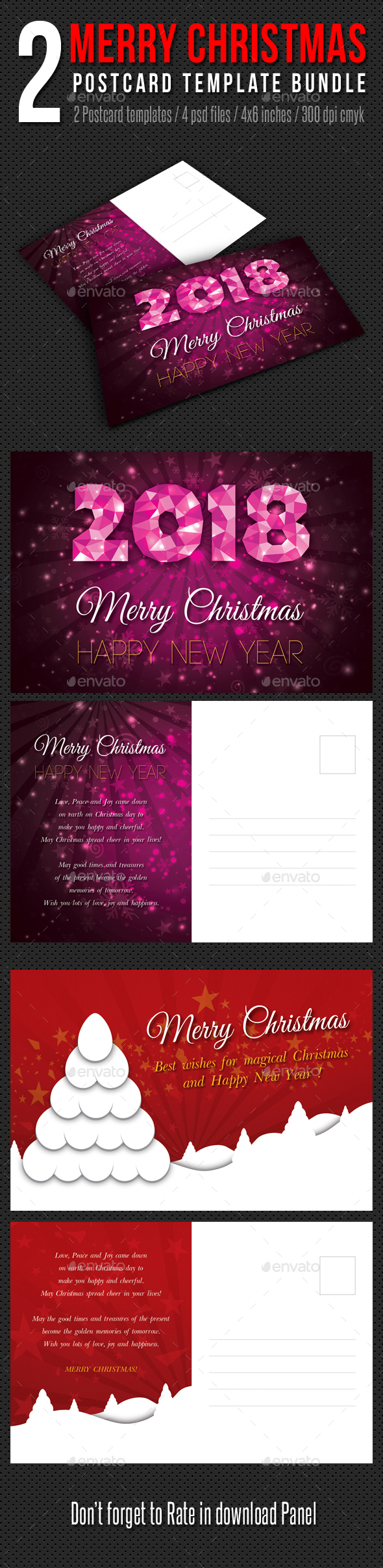 2 in 1 Merry Christmas Postcard Template Bundle - Holiday Greeting Cards