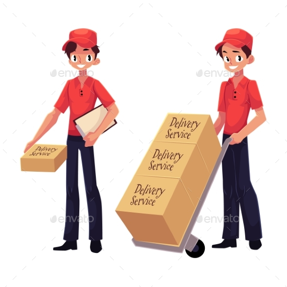 Courier, Delivery Service Worker Holding Package - People Characters