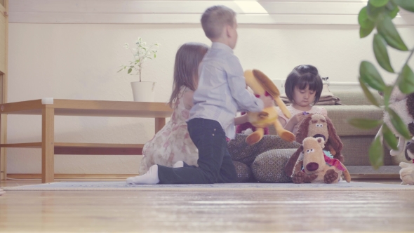 Group of Children Playing with Stuffed Toys