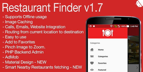 Restaurant Finder Full Android Application v1.7 - CodeCanyon Item for Sale