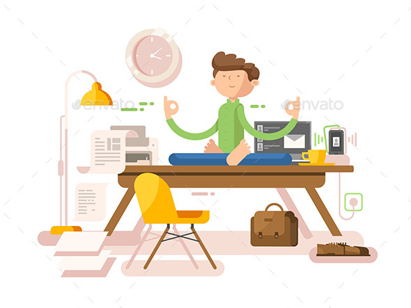 Meditation Businessman in Office - People Characters