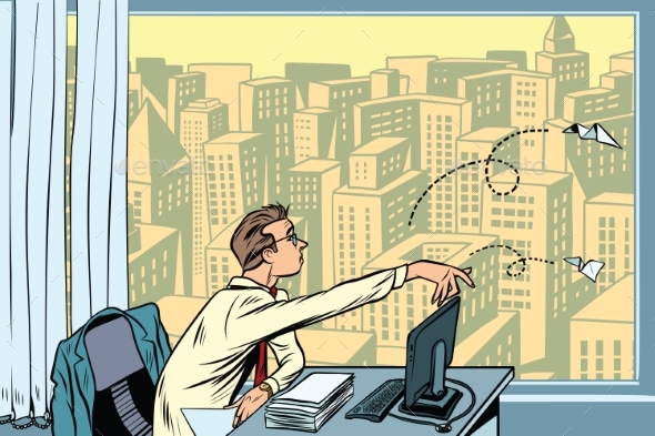 Boredom at Work Businessman Throwing Paper - Concepts Business