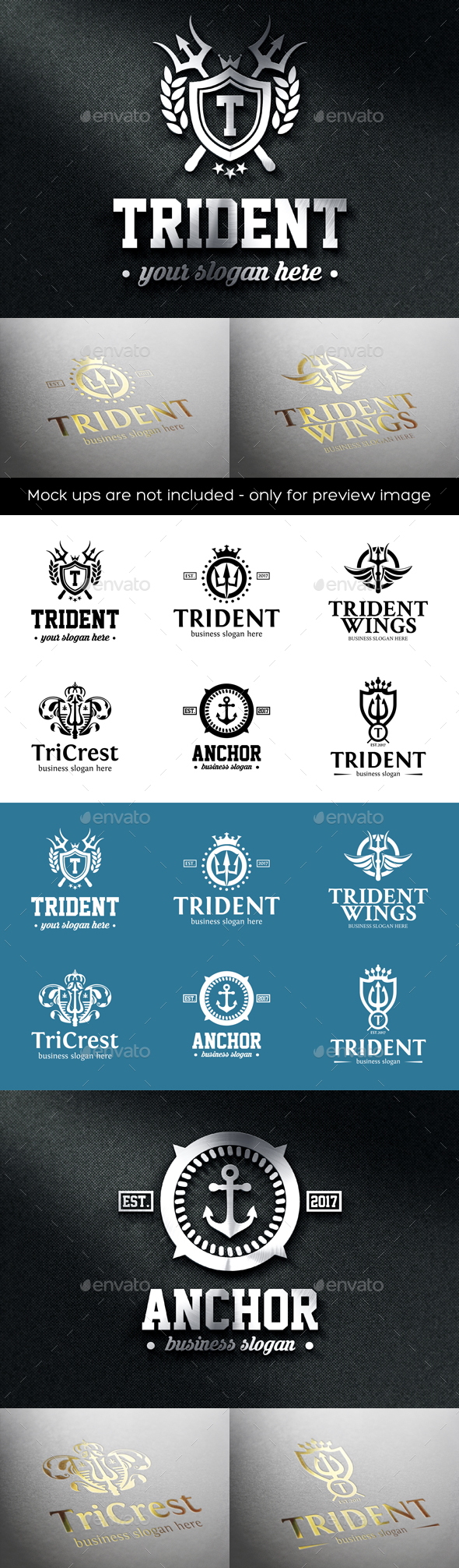 Trident Crest Boutique Luxury Logo Emblems - Badges & Stickers Web Elements