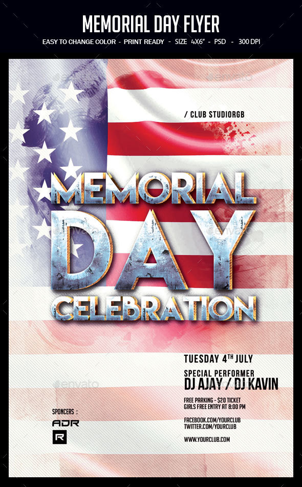 Memorial Day Flyer - Clubs & Parties Events