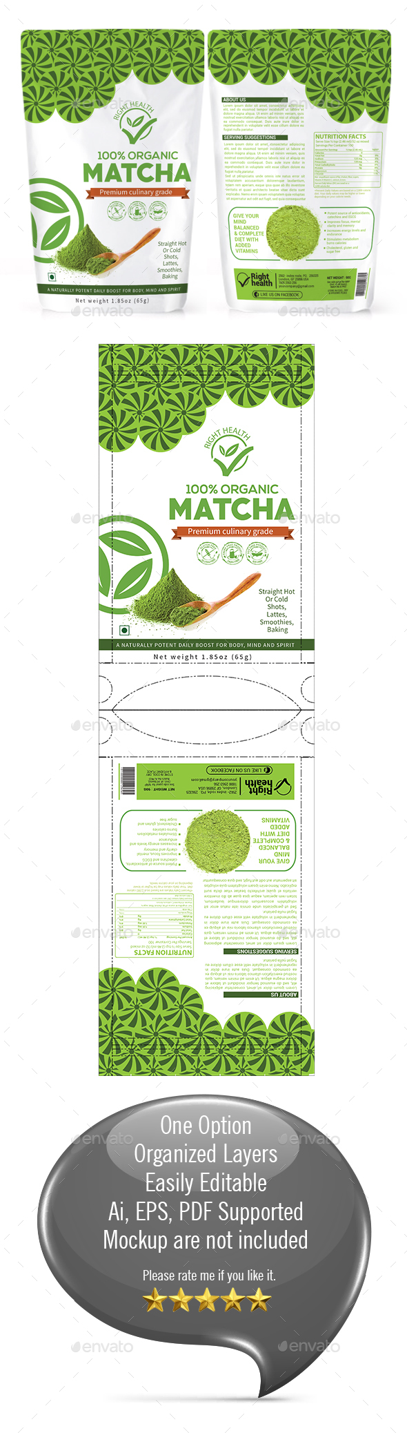 Matcha Tea Powder Packaging Template - Packaging Print Templates