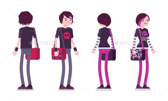 Emo Boy and Girl in Standing Pose - People Characters