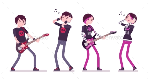 Emo Boy and Girl Playing Guitar - People Characters
