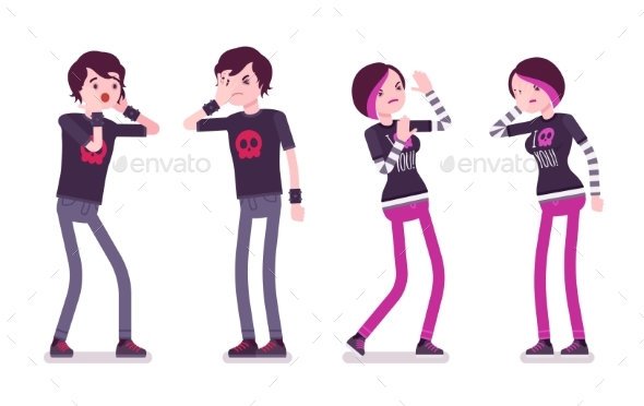 Emo Boy and Girl, Negative Emotions - People Characters
