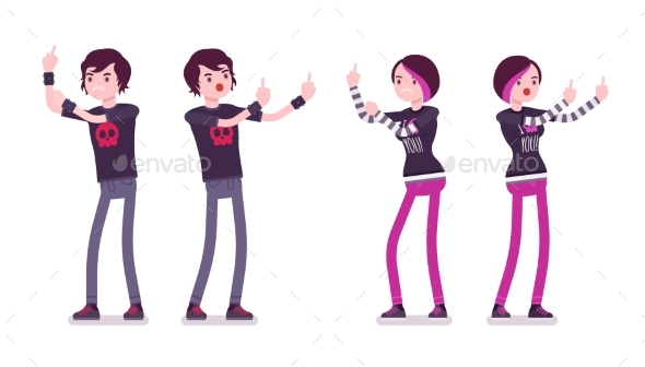 Emo Boy and Girl Showing Indecent Gestures - People Characters