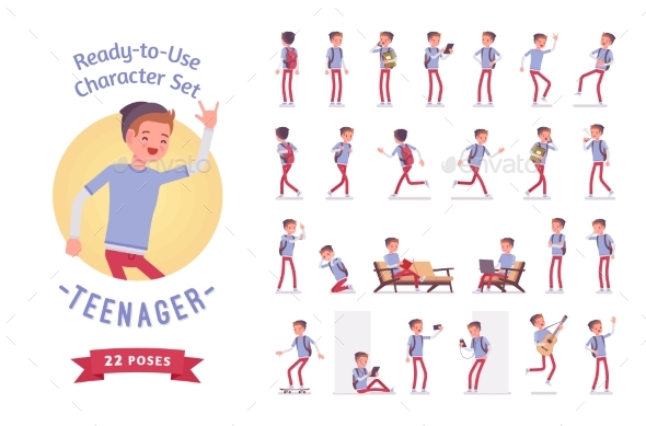 Ready-to-use Teenager Boy Character Set, Various - People Characters