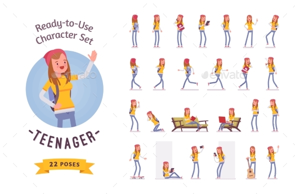 Ready-to-use Teenager Girl Character Set, Various - People Characters