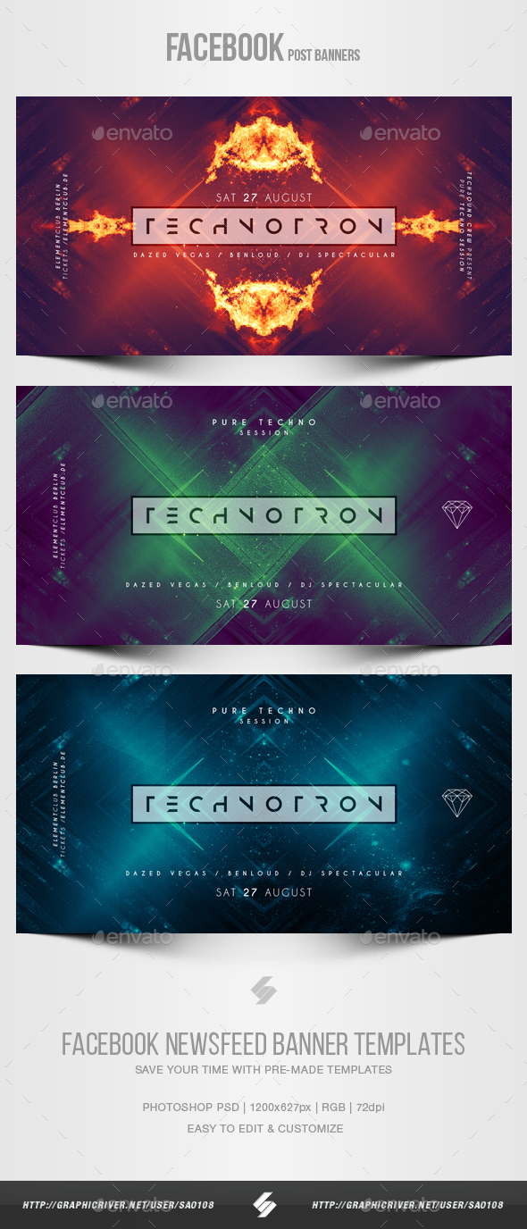Electronic Music Party vol.23 - Facebook Post Banner Templates - Social Media Web Elements