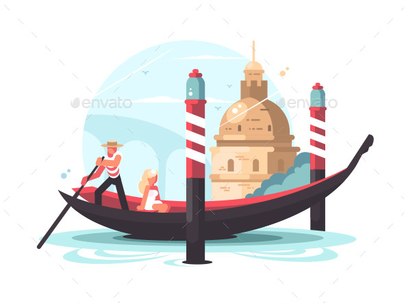 Gondolier Transports Woman in Gondola - Miscellaneous Vectors