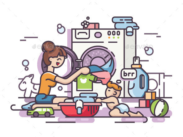 Young Mother Washing - People Characters