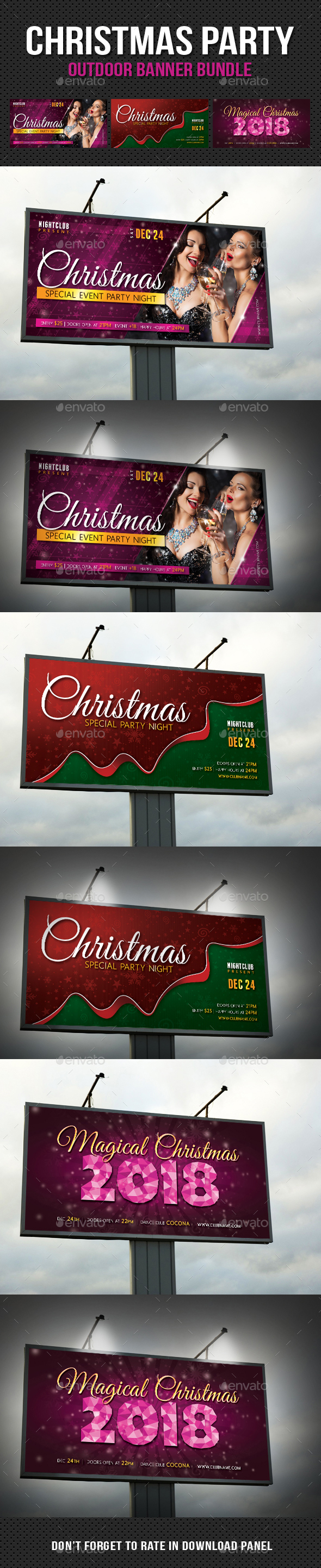 3 in 1 Christmas Party Outdoor Banner Bundle - Signage Print Templates