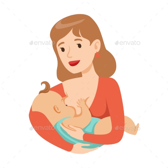 Young Mother Breastfeeding Her Baby - People Characters