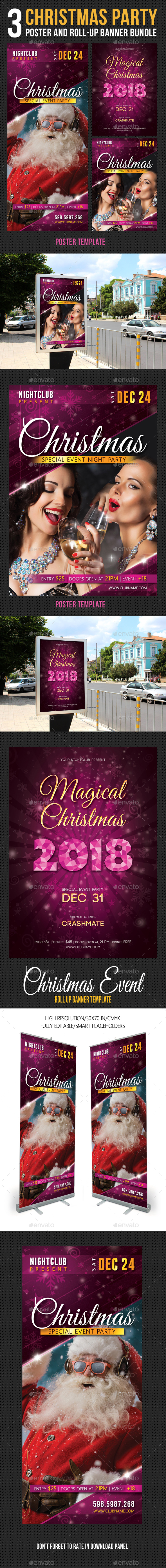 3 in 1 Christmas Party Poster Banner Bundle - Signage Print Templates