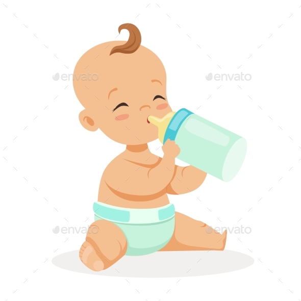 Baby Sitting and Drinking Milk - People Characters