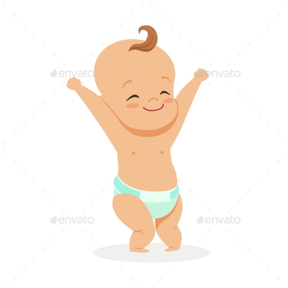 Smiling Child Standing with His Arms Raised - People Characters