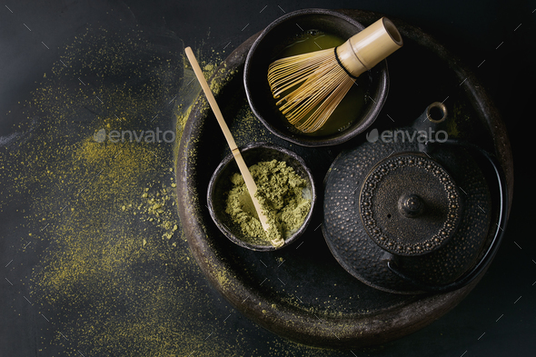Green tea matcha powder and drink - Stock Photo - Images