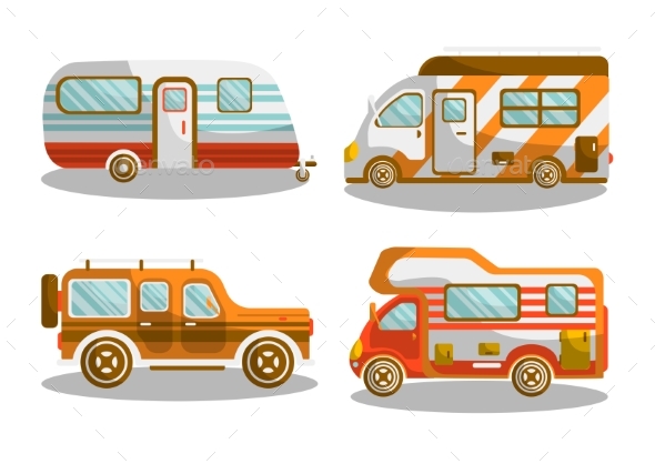 Camping Bus or Camper Van Vector Illustration - Miscellaneous Vectors