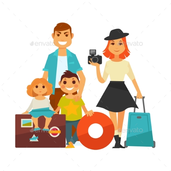 Family People Travel Vector Flat Icons Woman, Man - People Characters