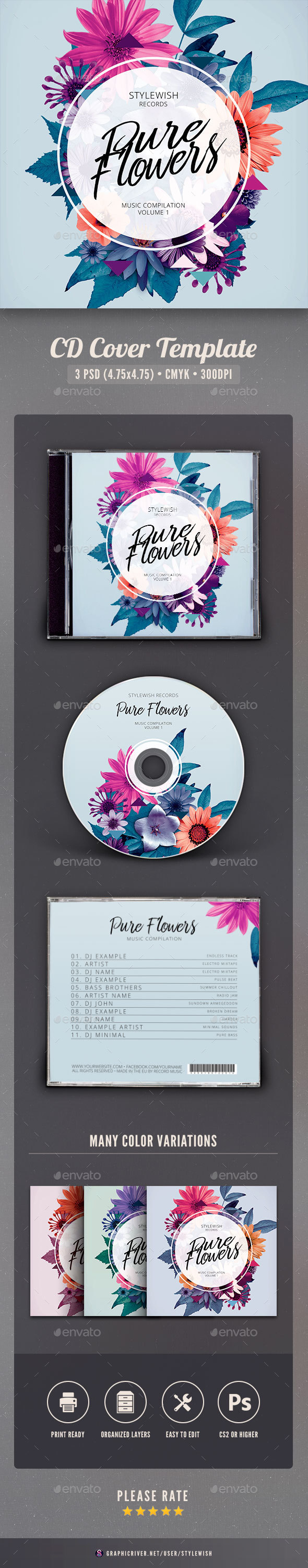 Pure Flowers CD Cover Artwork - CD & DVD Artwork Print Templates