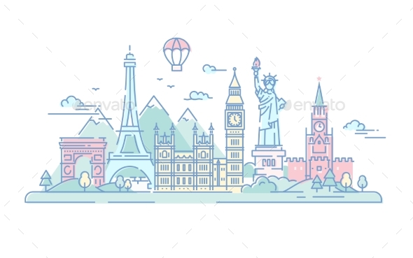 Countries - Vector Line Travel Illustration - Travel Conceptual