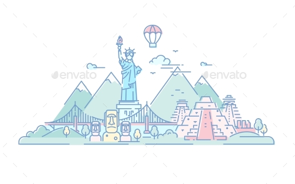 America - Vector Line Travel Illustration - Travel Conceptual