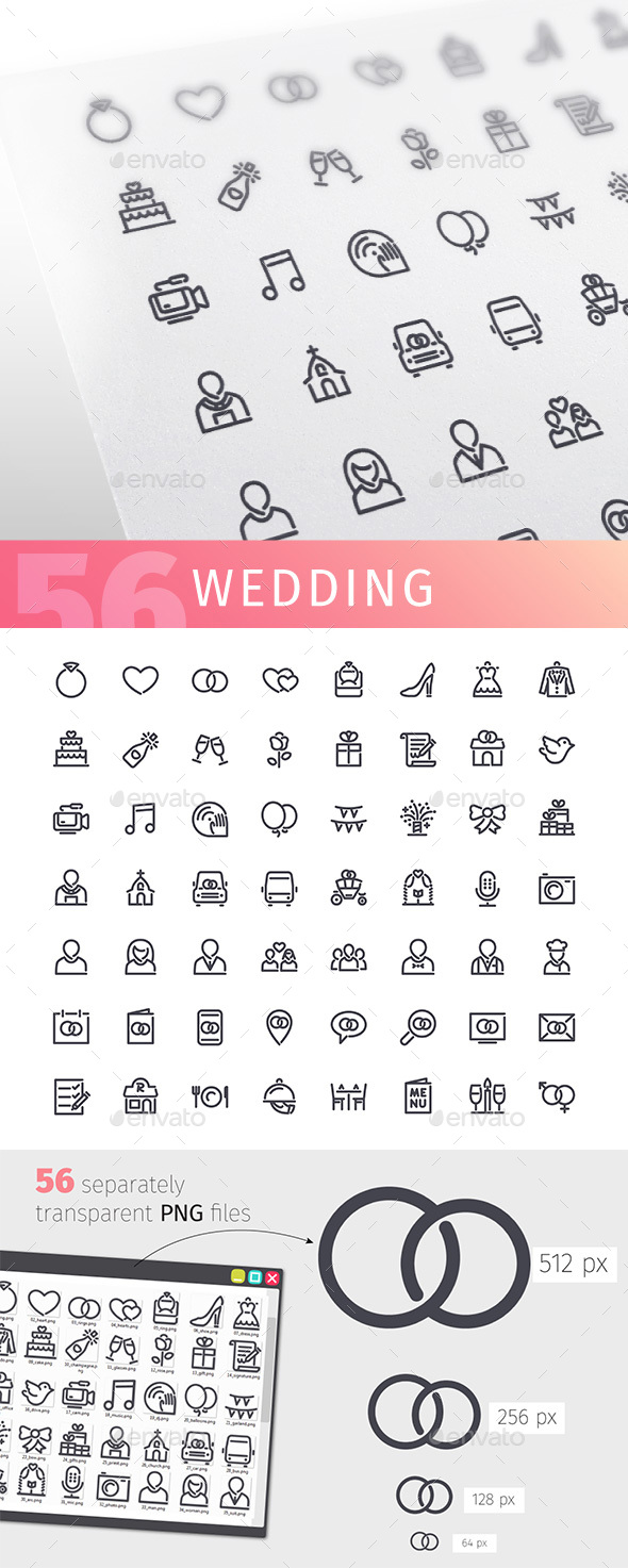 Wedding Line Icons Set - Miscellaneous Icons