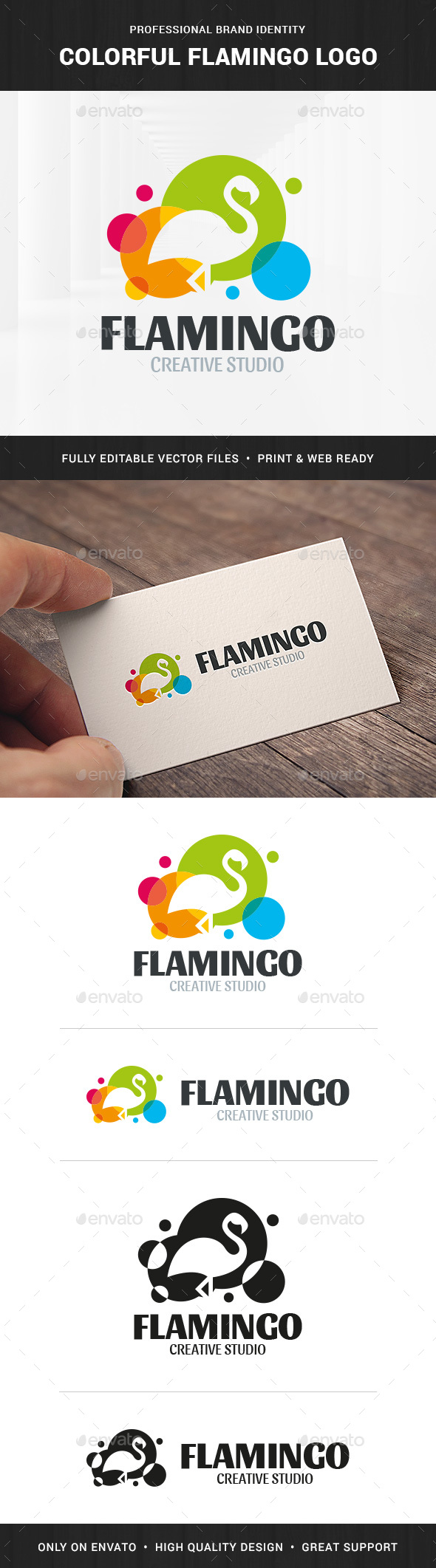 Colorful Flamingo Logo Template - Animals Logo Templates