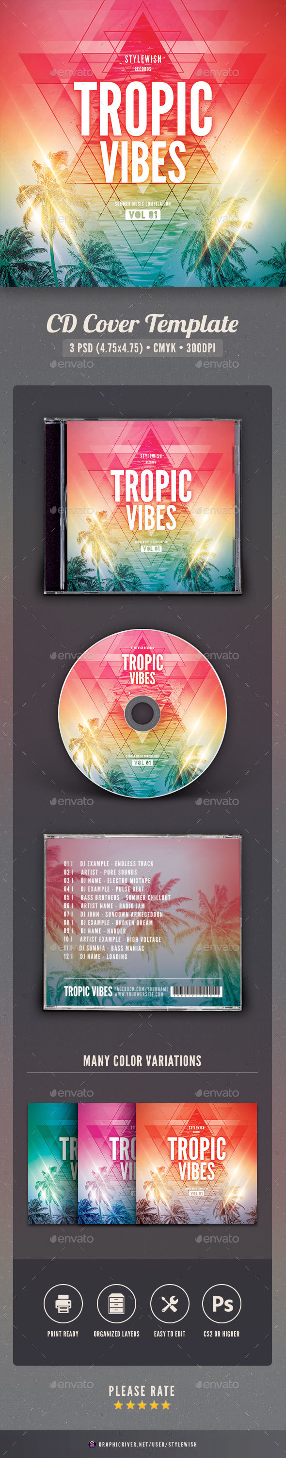 Tropic Vibes CD Cover Artwork - CD & DVD Artwork Print Templates