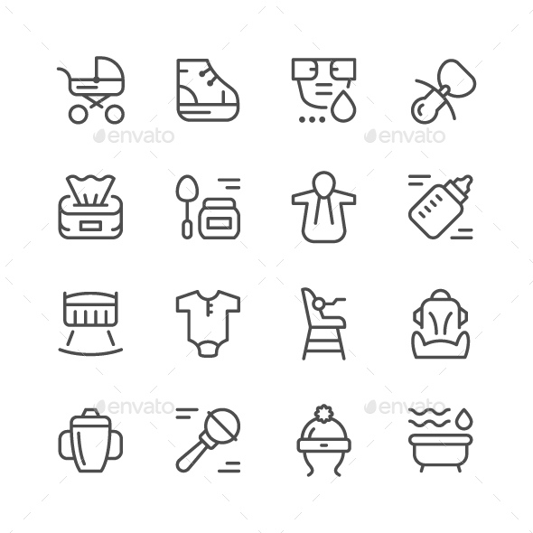 Set Line Icons of Newborn - Man-made objects Objects