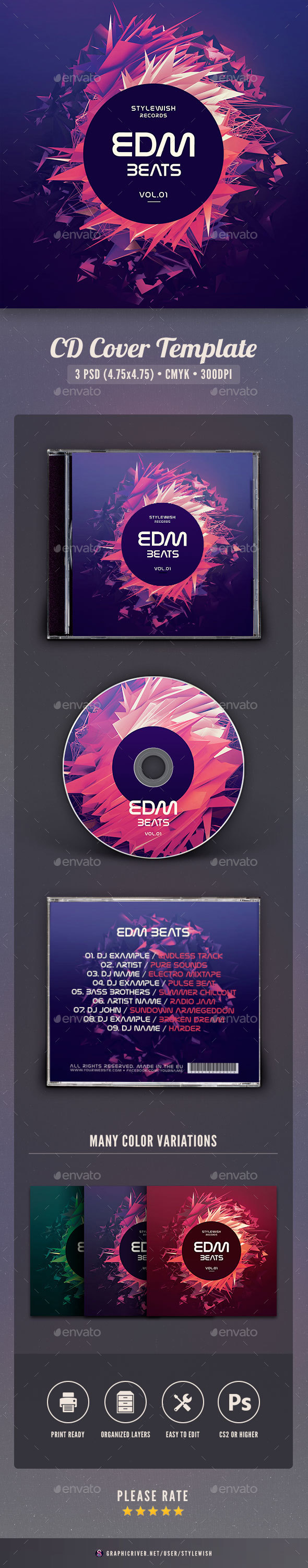 EDM Beats CD Cover Artwork - CD & DVD Artwork Print Templates