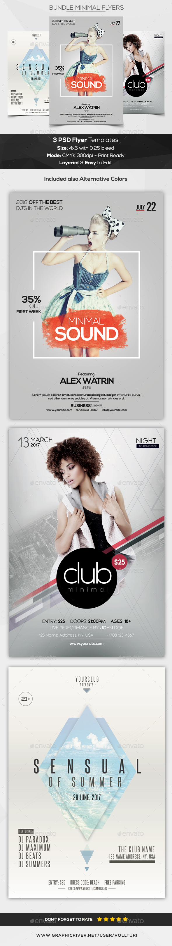 Bundle Minimal - 3 PSD Flyers - Flyers Print Templates