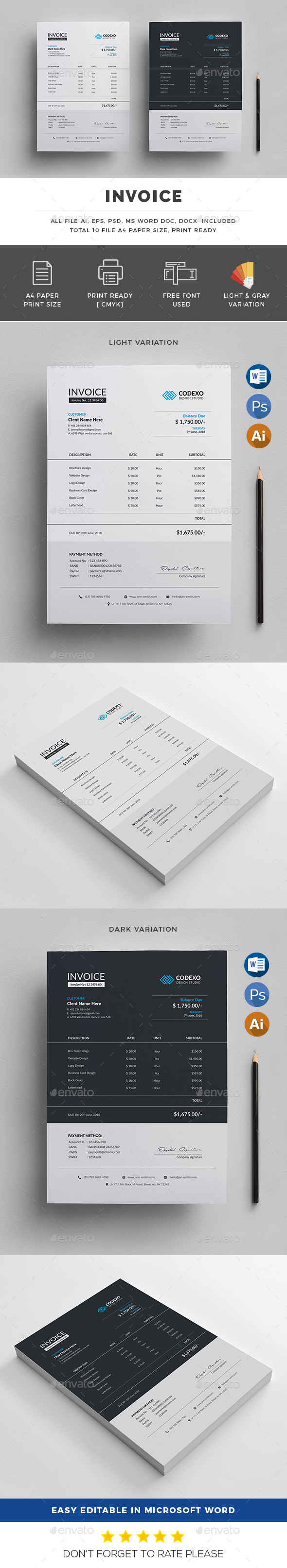 Light & Dark Invoice - Stationery Print Templates