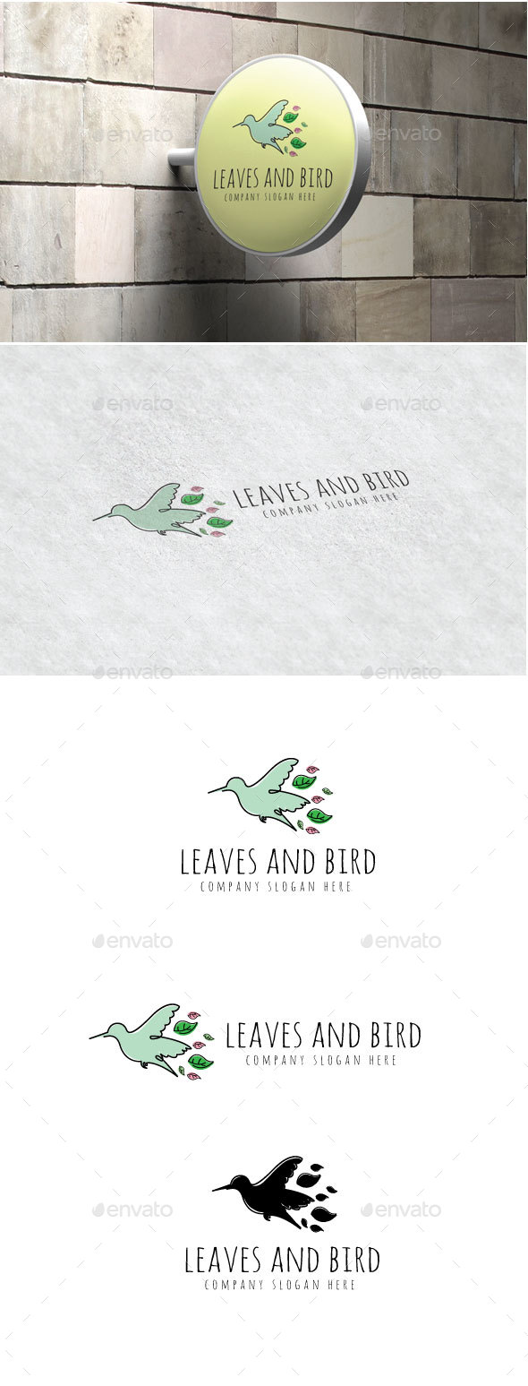 Leaves And Bird Logo - Animals Logo Templates