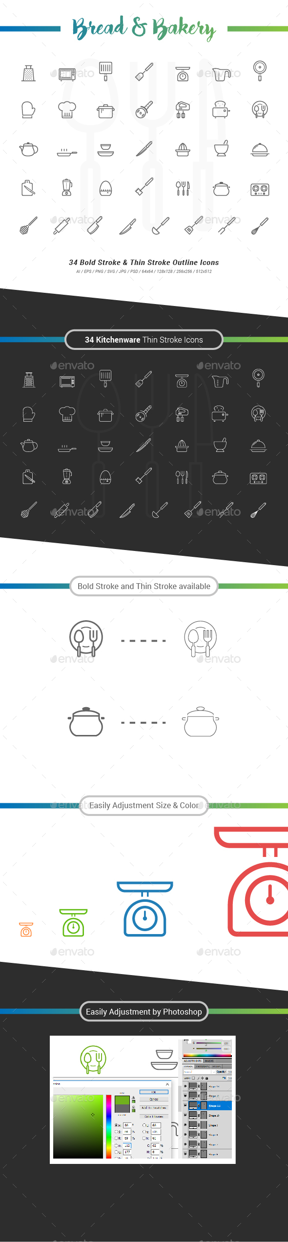 34 Kitchenware Outline Stroke Icon - Objects Icons