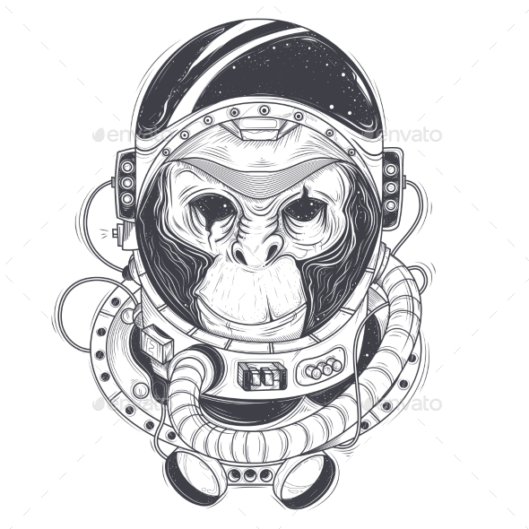 Vector Hand Drawn Illustration of a Monkey - Animals Characters