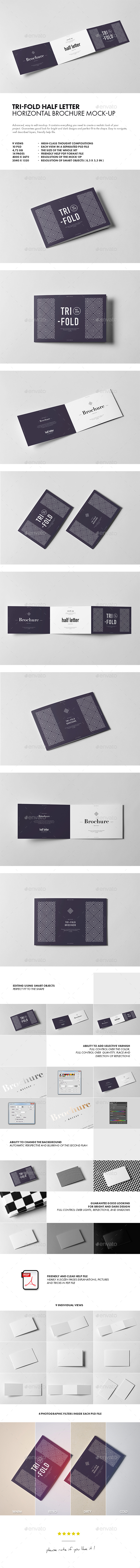 Tri-Fold Half Letter Horizontal Brochure Mock-up - Brochures Print