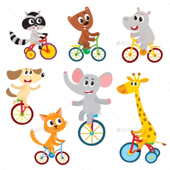Little Animal Characters Riding Unicycle - Animals Characters