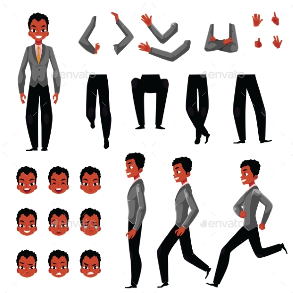 Black, African American Man Character Creation Set - People Characters